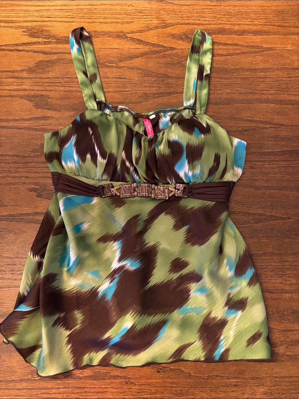Heart Soul Halter-Style Green Print Women's Top